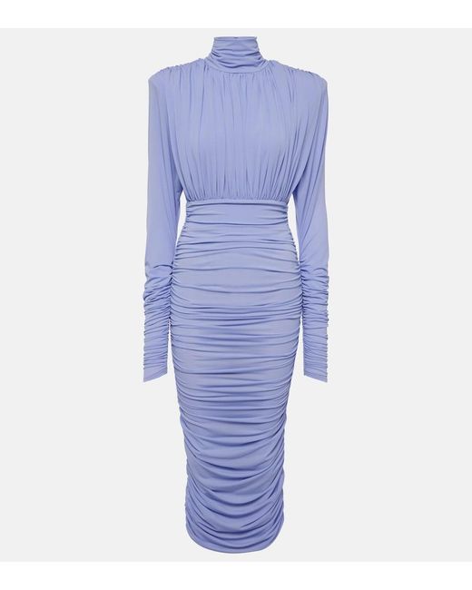 Alex Perry Blue Ruched Crepe Jersey Midi Dress