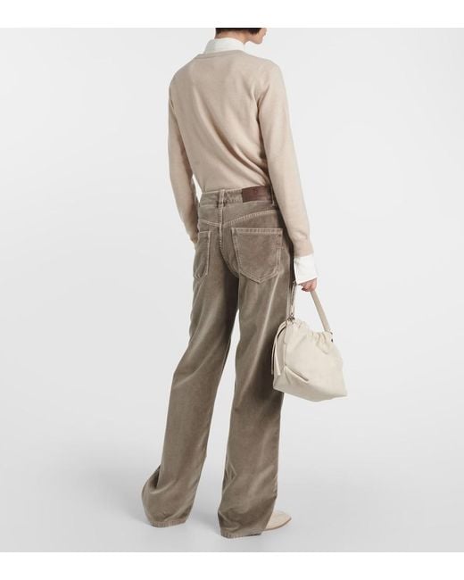 Brunello Cucinelli Gray Mid-Rise Cotton Velvet Straight Pants
