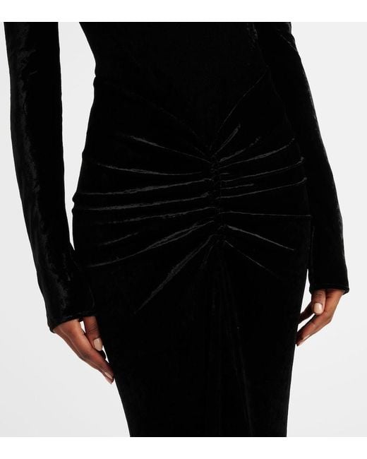 Alaïa Black Ruched Velvet Midi Dress