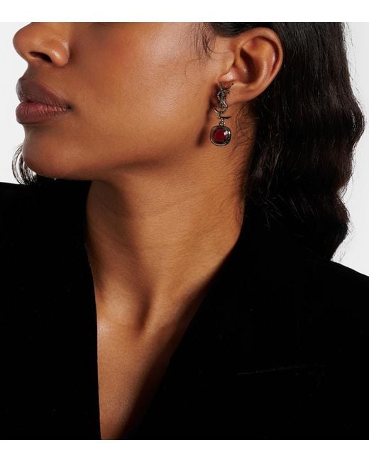 Saint Laurent Red Cassandre Embellished Drop Earrings