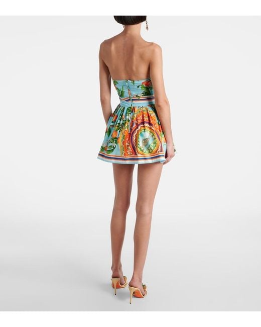 Dolce & Gabbana Green Taormina Printed Cotton Bustier Dress