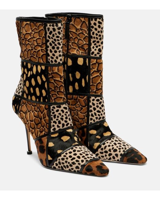 Manolo Blahnik Brown Trulona 105 Calf Hair Ankle Boots