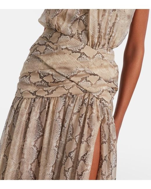 Elie Saab Natural Snake-Print Silk Chiffon Maxi Skirt