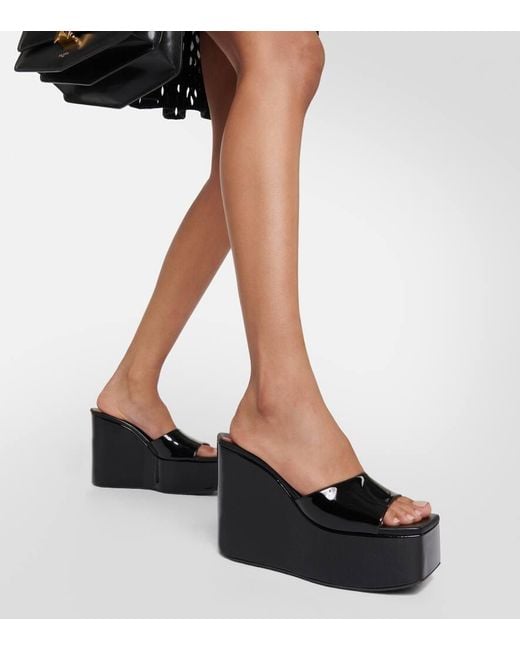 Alaïa Black Patent Leather Platform Wedge Mules