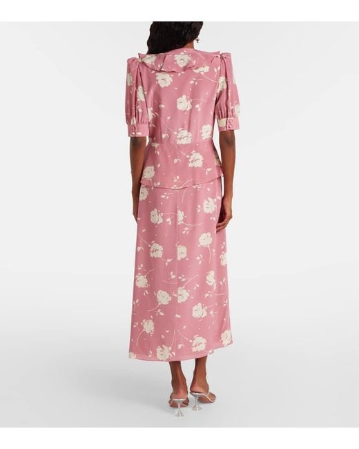 Robe Midi En Soie A Fleurs Alessandra Rich en coloris Pink