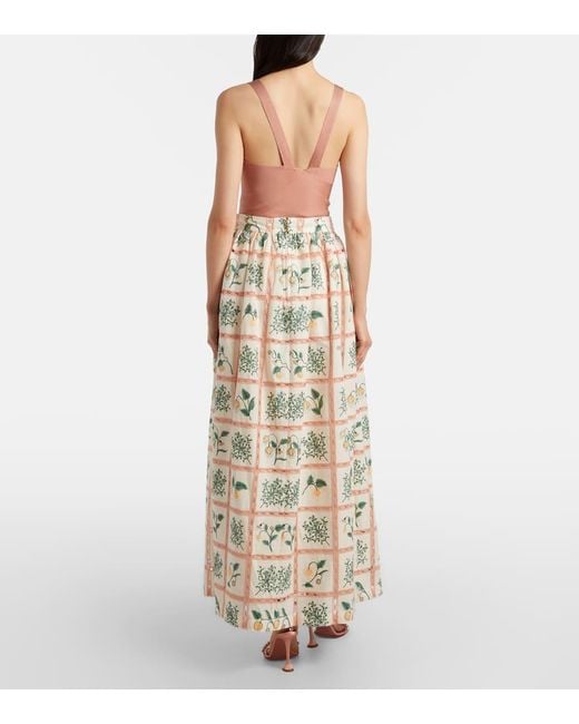 Agua Bendita Metallic Tangelo Floral Cotton Maxi Skirt