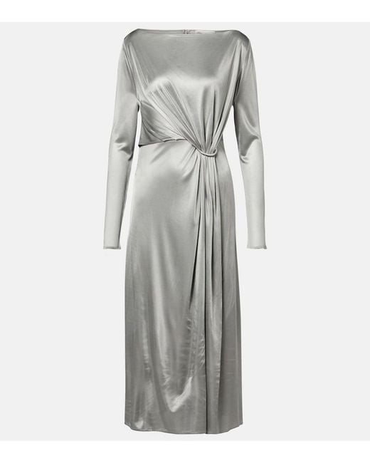 Tory Burch Gray Gathered Jersey Midi Dress
