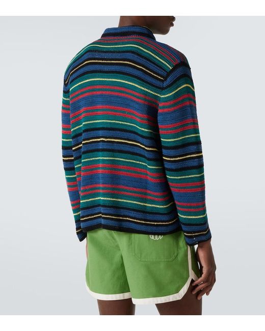 Bode Blue Riverbank Crochet Striped Cotton Shirt for men