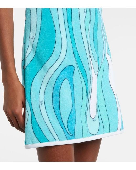 Emilio Pucci Blue Iride Halterneck Cotton Terry Minidress