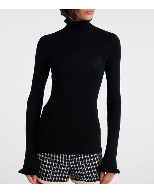 Valentino Black Ruffled Virgin Wool Sweater