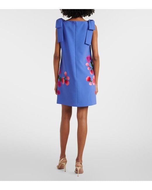 Carolina Herrera Blue Floral Embroidered Crepe Minidress
