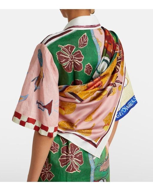 ALÉMAIS Green X Mlak Printed Silk Twill Scarf