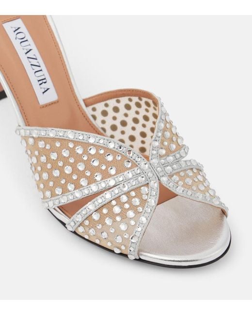 Aquazzura Metallic Crystal Lover 75 Leather-Trimmed Mules