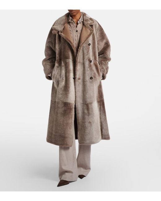 Brunello Cucinelli Brown Shearling Wrap Coat