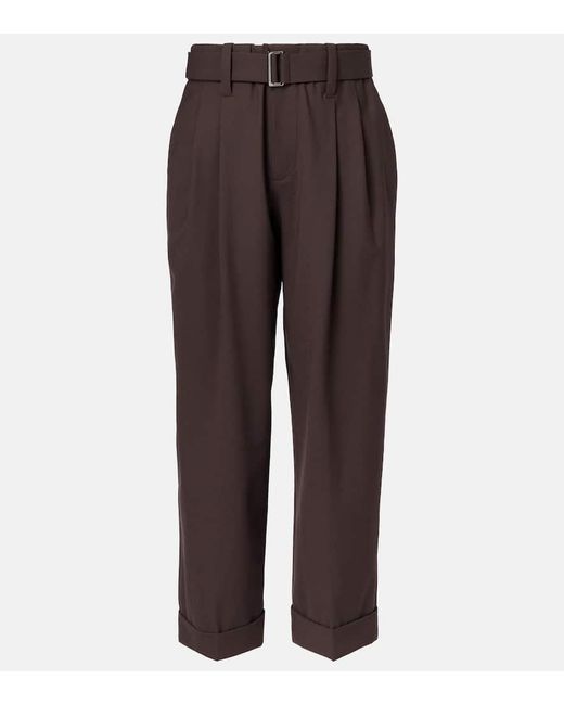 Brunello Cucinelli Brown Belted Wool-Blend Wide-Leg Pants