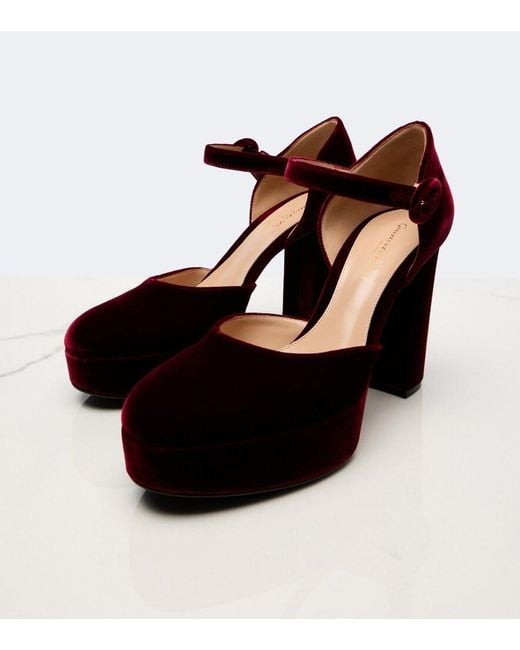 Gianvito Rossi Brown Velvet Platform Pumps