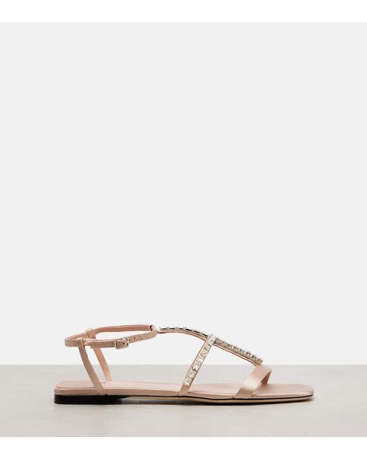 Jimmy Choo Pink Gwyn Crystal-Embellished Leather Sandals