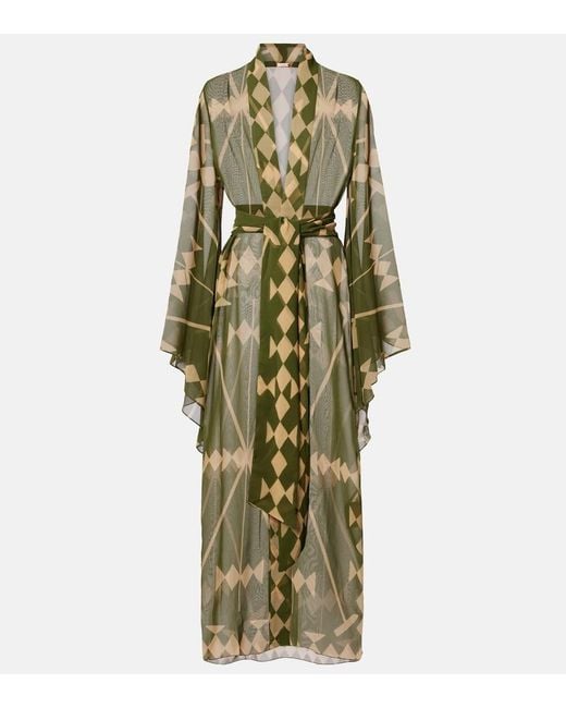 Johanna Ortiz Green Printed Georgette Beach Cover-Up