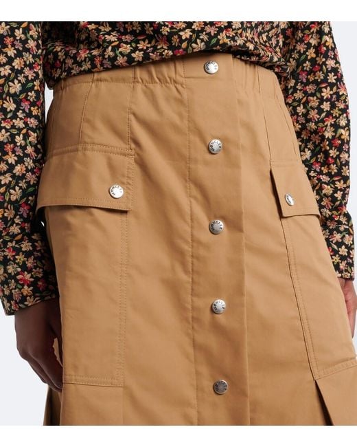 Moncler Natural Pleated Cotton-Blend Midi Skirt