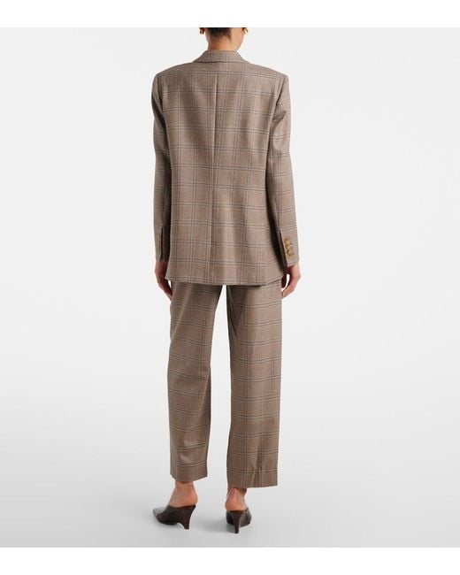 Blazé Milano Brown Glassy Checked Virgin Wool Straight Pants
