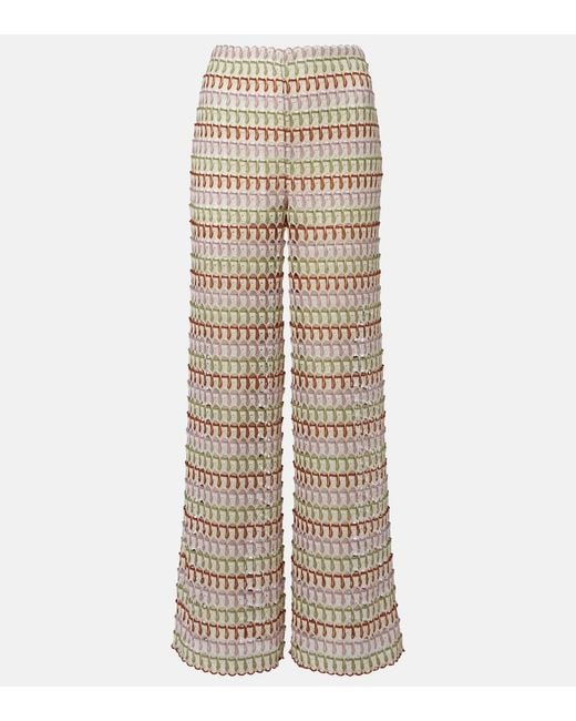 Veronica Beard Natural Fatima Crochet Wide-Leg Pants