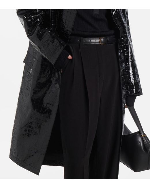 Totême Black Croc-Effect Embossed Leather Coat
