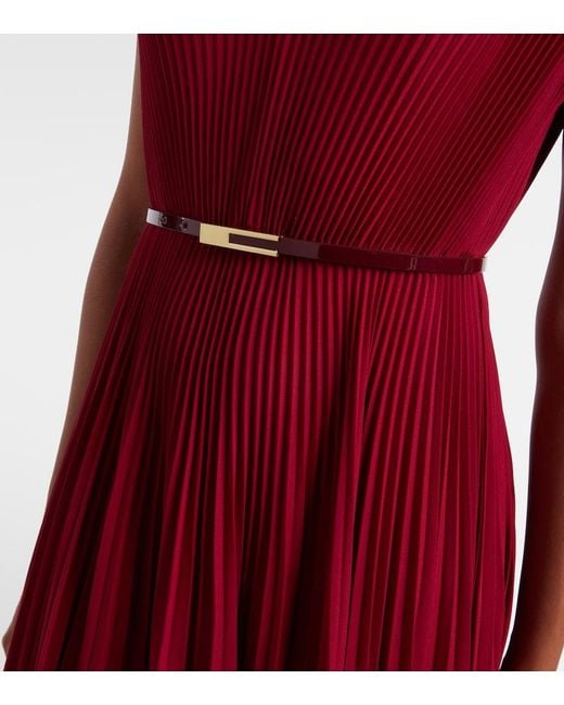 Max Mara Red Elegante Plisse Georgette Gown