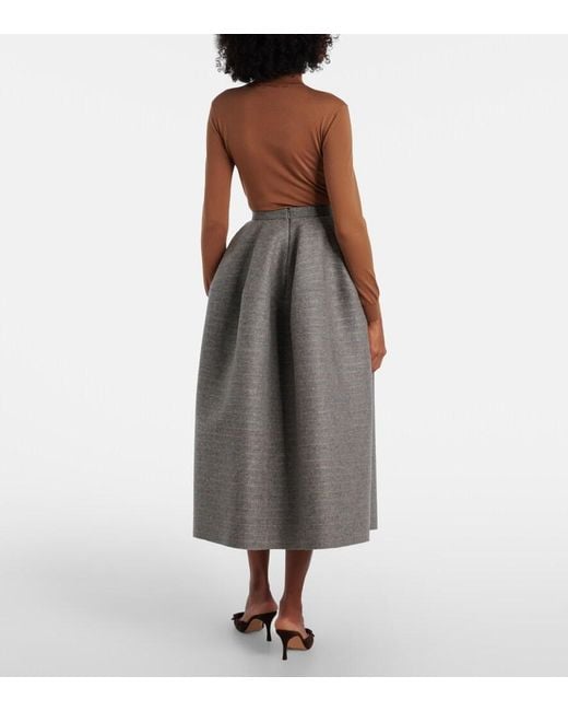 Erdem Gray Striped Wool And Mohair Flannel Midi Skirt
