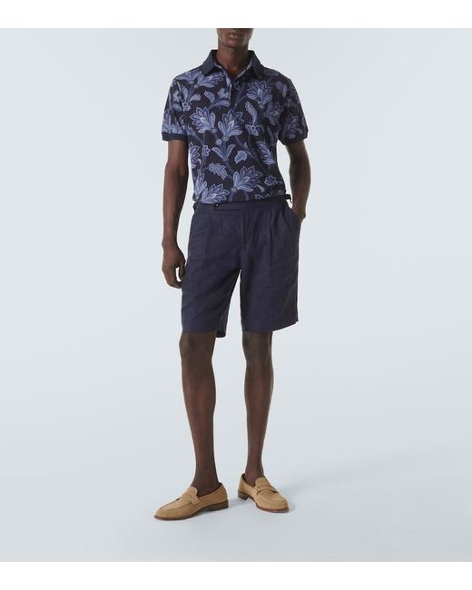Etro Blue Printed Cotton Pique Polo Shirt for men