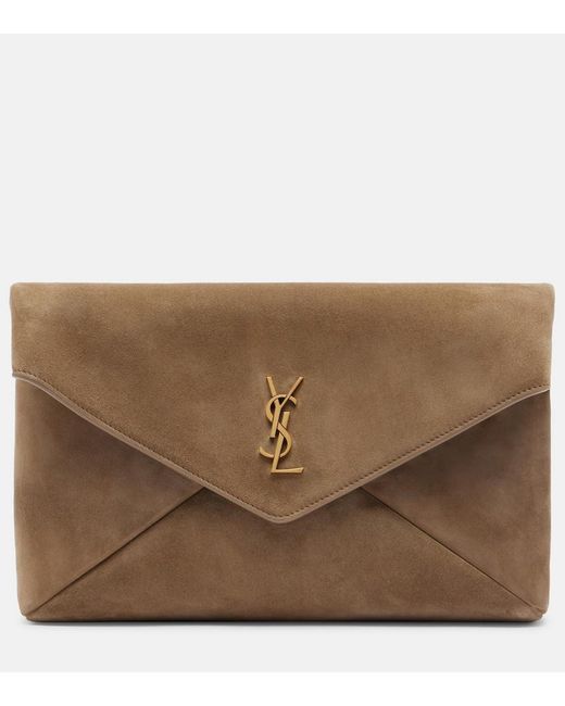 Saint Laurent Natural Cassandre Suede Pouch
