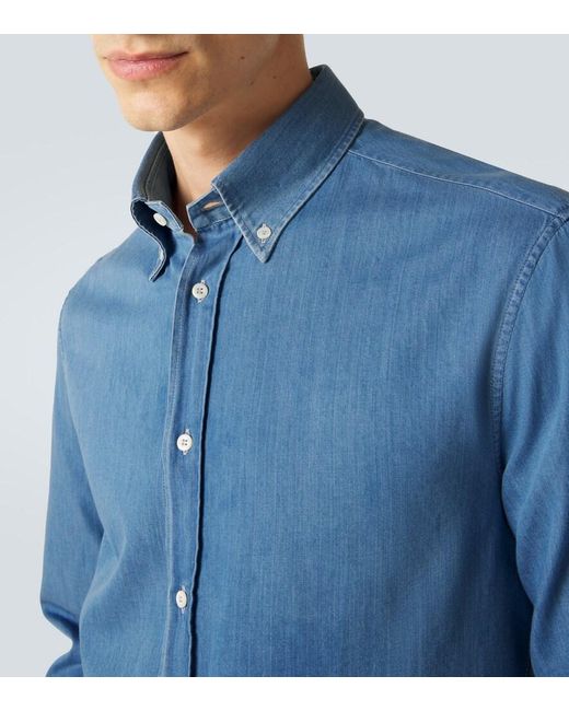 Brunello Cucinelli Blue Denim Shirt for men