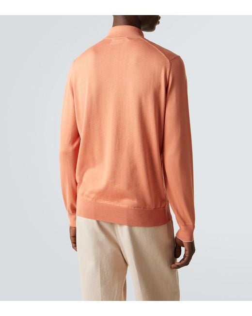 Brunello Cucinelli Orange Cotton Polo Sweater for men