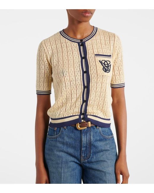 Valentino Natural Cable-Knit Linen-Blend Cardigan