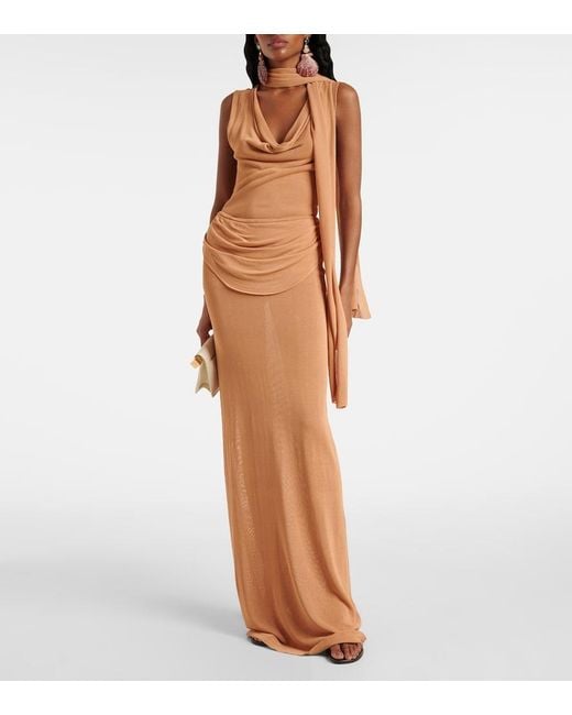 AYA MUSE Brown Draped Semi-Sheer Maxi Skirt