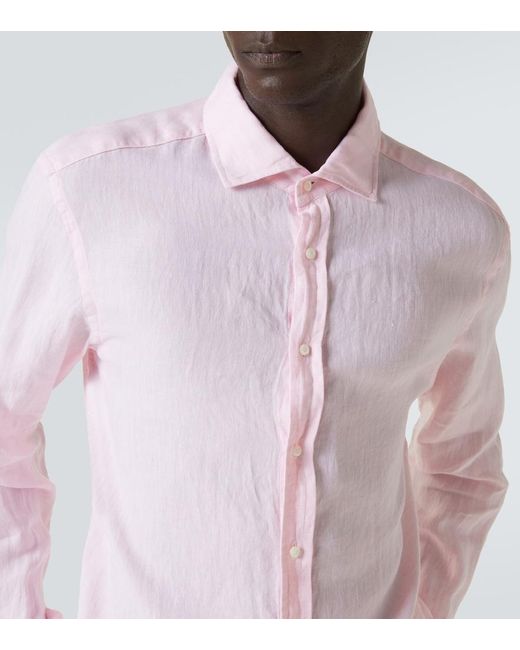 Ralph Lauren Pink Linen Oxford Shirt for men
