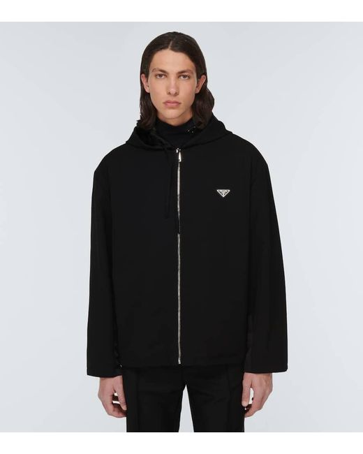 Prada Black Hooded Virgin Wool Jacket for men