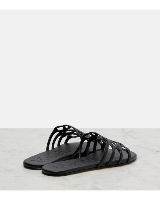 Loewe Black Paula's Ibiza Petal Anagram Leather Slides