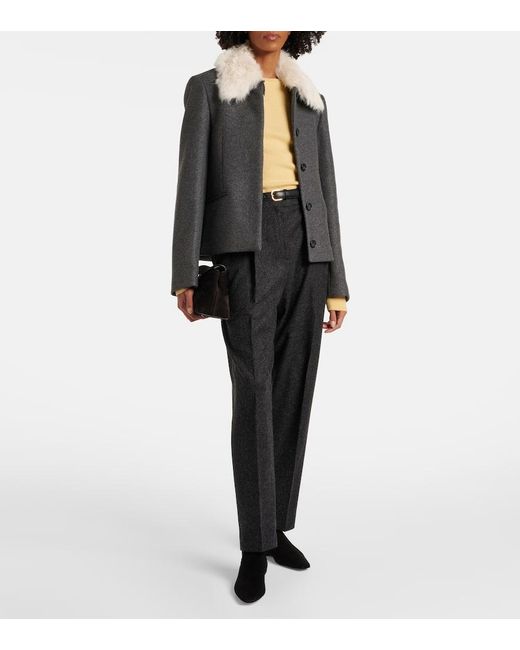 Totême  Black Shearling-Trimmed Wool-Blend Jacket