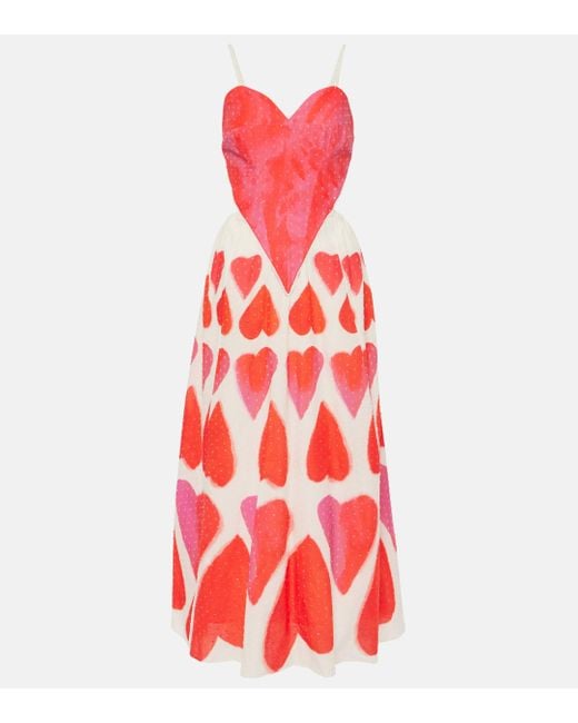 Farm Rio Red Painted Hearts Cotton Maxi Dress