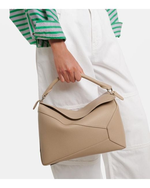 Loewe White Puzzle Edge Medium Leather Top-Handle Bag