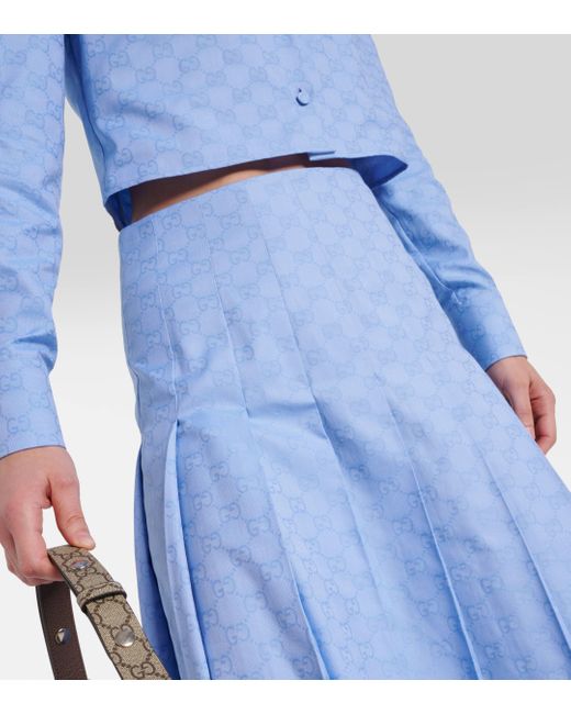 Gucci Blue GG Supreme Oxford Cotton Midi Skirt