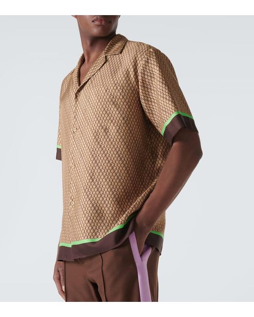 Gucci Brown Logo Silk Bowling Shirt for men