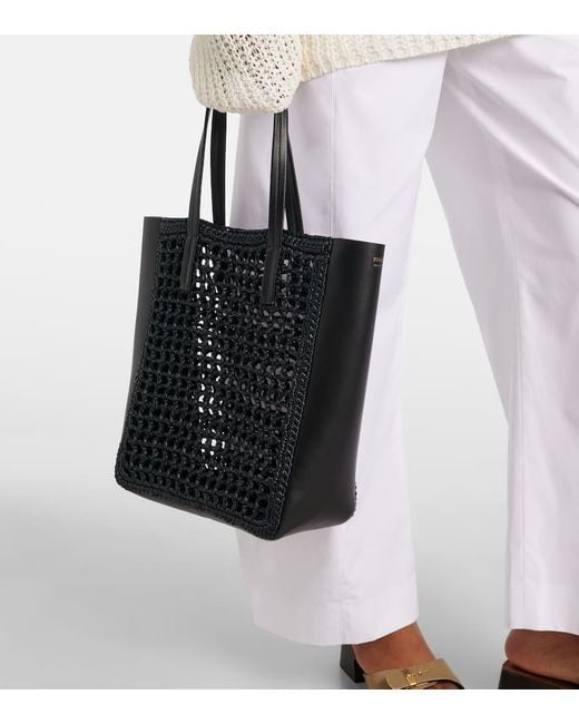 Khaite Black Zoe Small Leather-Trimmed Raffia Tote Bag