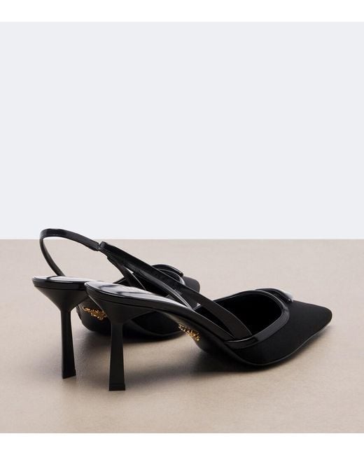 Prada Black Leather-Trimmed Slingback Pumps
