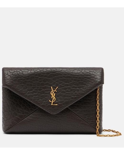 Saint Laurent Black Cassandre Small Leather Clutch