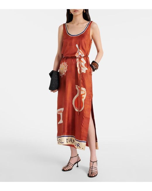 ALÉMAIS Red X Lrnce Soleil D'Amour Silk Midi Dress
