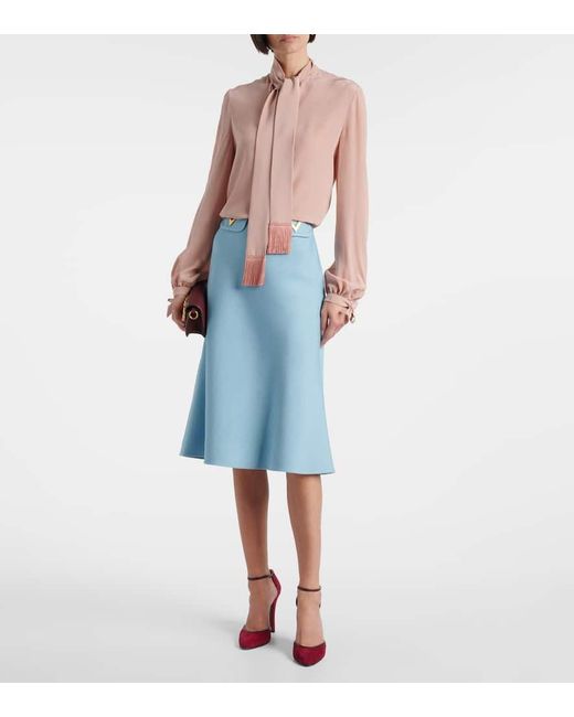 Valentino Blue Vlogo Canvas Midi Skirt