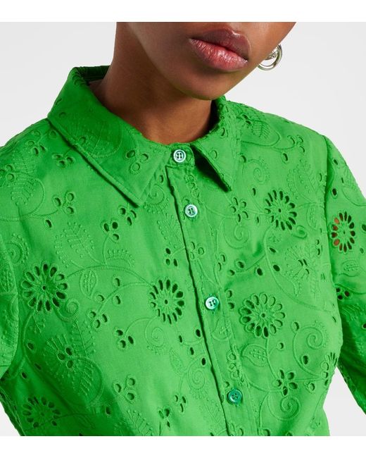 Blusa de algodon con bordado ingles Carolina Herrera de color Green