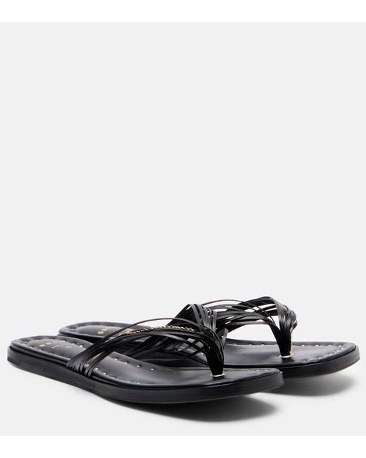 Sacai Black Leather Thong Sandals