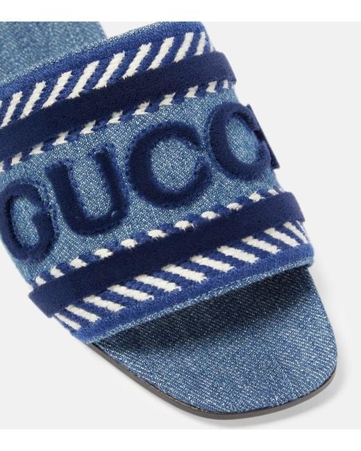 Gucci Blue Damenpantolette Mit Schriftzug
